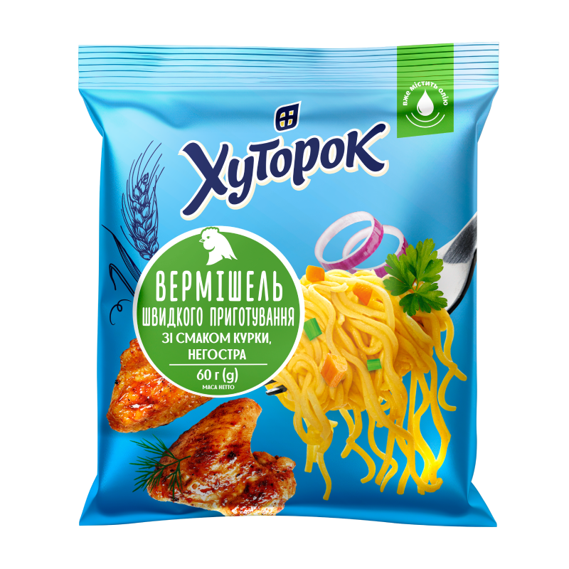 ермішель швидкого приготування зі смаком курки, негостра,ТМ "Хуторок" 60г